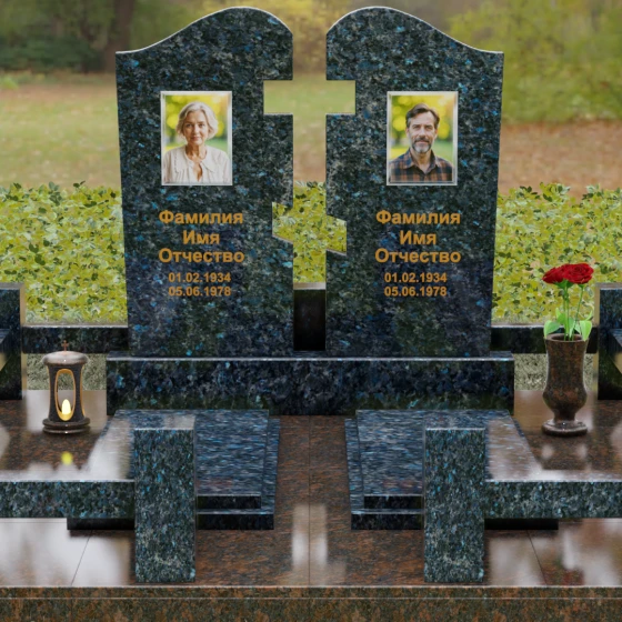 Вертикальный гранитный памятник в Казани, гранит Блю Перл, вид 2
