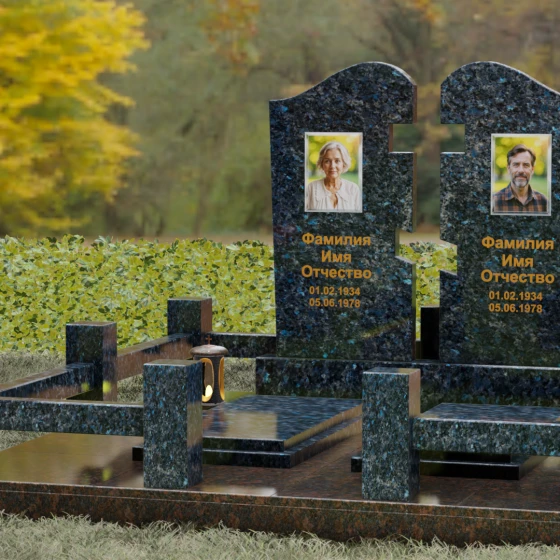 Вертикальный гранитный памятник в Казани, гранит Блю Перл, вид 4