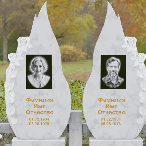 Вертикальный Гранитный памятник для двоих в Перми, мрамор Тассос
