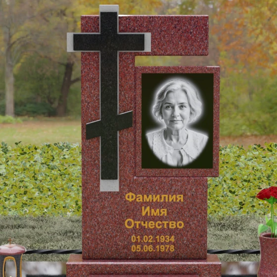 Православный вертикальный комбинированный памятник в Перми, гранит Лезниковский