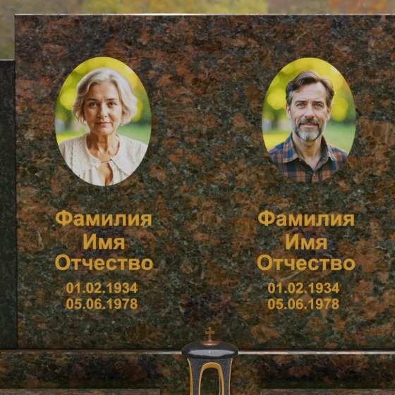 Комбинированный горизонтальный памятник для двоих в Липецке, гранит Дымовский
