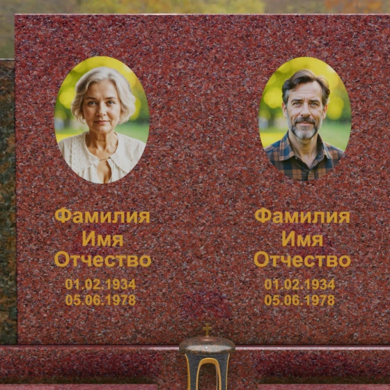 Комбинированный горизонтальный памятник для двоих в Липецке, гранит Лезниковский