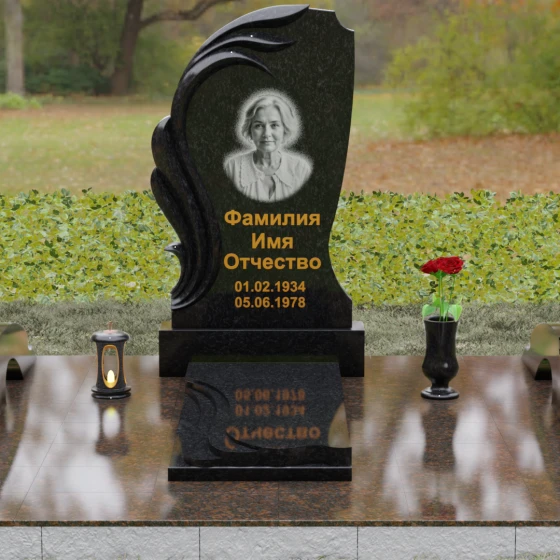 Вертикальный светский гранитный памятник в Белгороде, гранит Габбро-диабаз, вид 2
