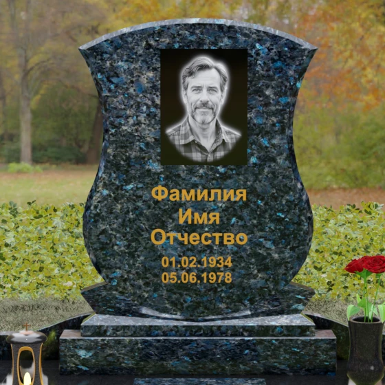 Гранитный вертикальный памятник для одного в Ханты — Мансийске, гранит Блю Перл, в Ханты-Мансийске