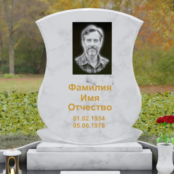 Гранитный вертикальный памятник для одного в Ханты — Мансийске, мрамор Тассос, в Ханты-Мансийске