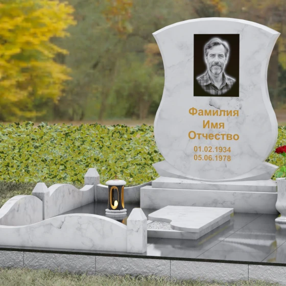 Гранитный вертикальный памятник для одного в Ханты — Мансийске, мрамор Тассос, вид 4, в Ханты-Мансийске