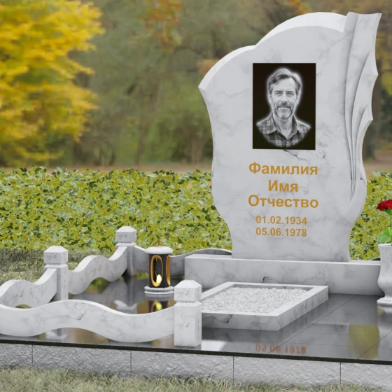 Гранитный вертикальный памятник светский в Перми, мрамор Тассос, вид 4
