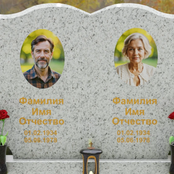 Гранитный горизонтальный памятник на двоих в Саратове, гранит Мансуровский