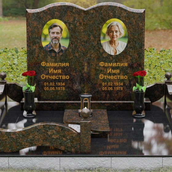 Гранитный горизонтальный памятник на двоих в Саратове, гранит Дымовский, вид 2