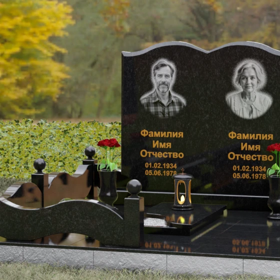 Гранитный горизонтальный памятник на двоих в Саратове, гранит Габбро-диабаз, вид 4