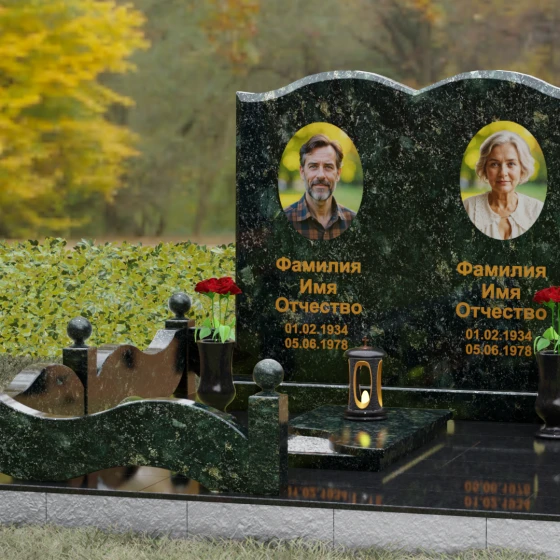 Гранитный горизонтальный памятник на двоих в Саратове, гранит Балтик грин, вид 4