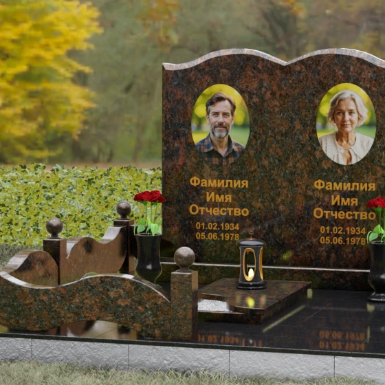 Гранитный горизонтальный памятник на двоих в Саратове, гранит Дымовский, вид 4