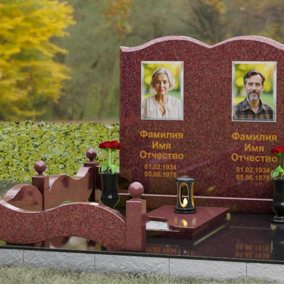 Гранитный горизонтальный памятник на двоих в Саратове, гранит Лезниковский, вид 4