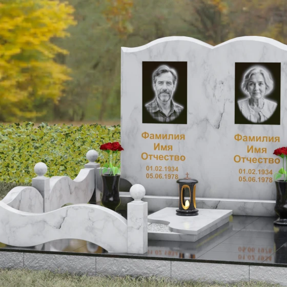Гранитный горизонтальный памятник на двоих в Саратове, мрамор Тассос, вид 4