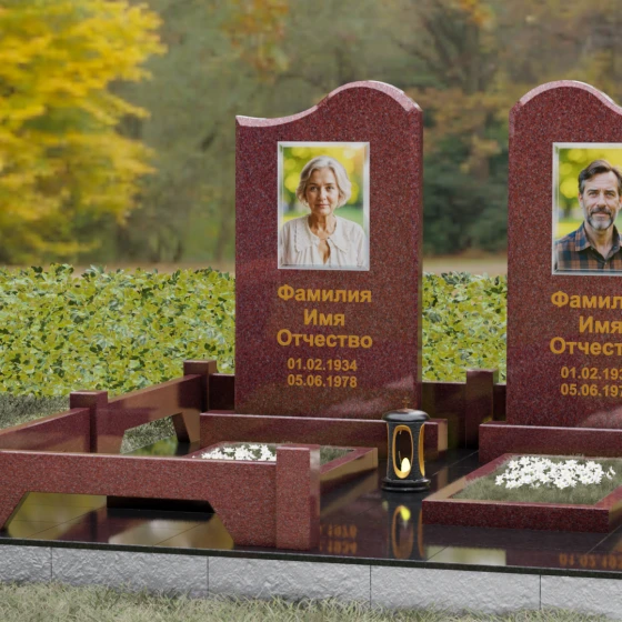 Вертикальный гранитный памятник на двоих в Омске, гранит Лезниковский, вид 4
