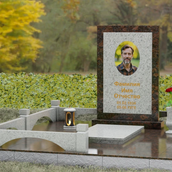 Вертикальный памятник из Гранита с порталом, гранит Мансуровский, вид 4