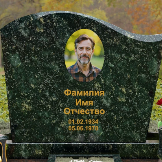 Гранитный памятник вертикальной ориентации в Казани, гранит Балтик грин