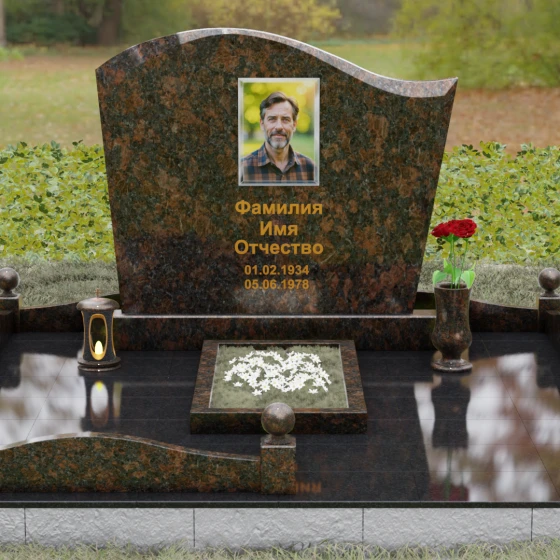 Гранитный памятник вертикальной ориентации в Казани, гранит Дымовский, вид 2
