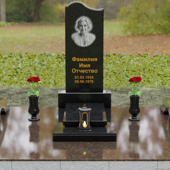 Вертикальный гранитный памятник светский в Набережных Челнах, гранит Габбро-диабаз, вид 2