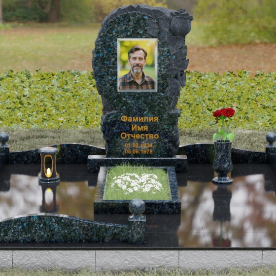 Светский гранитный памятник вертикальный в Кемерово, гранит Блю Перл, вид 2