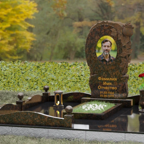 Светский гранитный памятник вертикальный в Кемерово, гранит Дымовский, вид 4