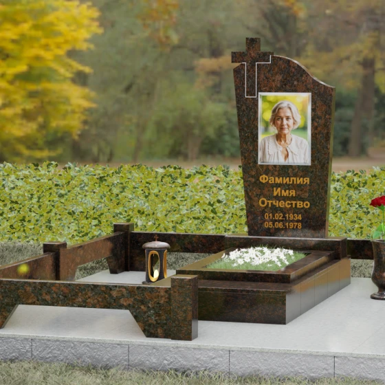 Мемориальный ансамбль из Гранита с крестом, гранит Дымовский, вид 4