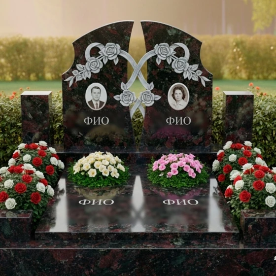Элитный гранитный памятник на двоих в Саратове, гранит амфиболит