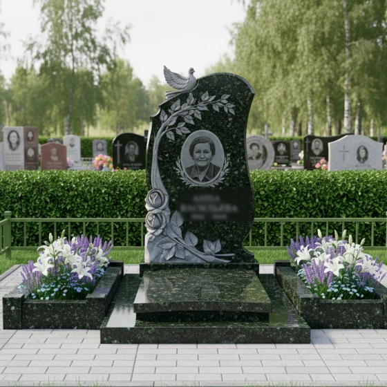 Элитный вертикальный памятник в Казани, гранит Балтик грин
