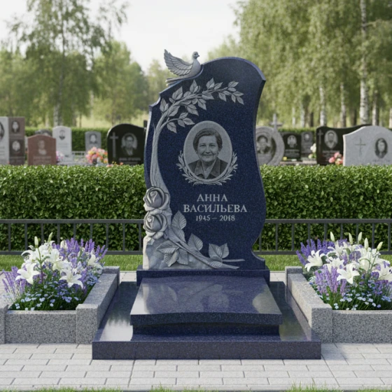 Элитный вертикальный памятник в Казани, гранит Блю Перл