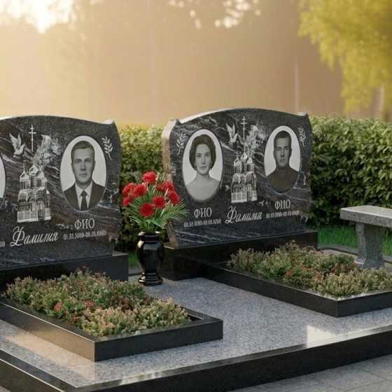 Гранитный памятник с крестом для двоих в Набережных Челнах, гранит амфиболит