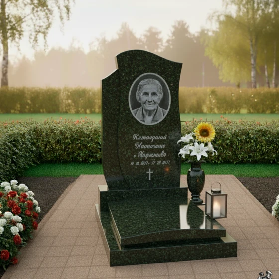 Православный вертикальный памятник с крестом в Перми, гранит Балтик грин