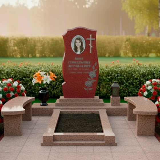 Гранитный мемориал с крестом в Казани, гранит Лезниковский