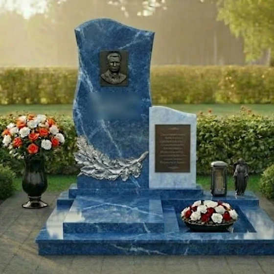 Мемориальный комплекс гранит — металл в Тюмени, гранит Блю Перл