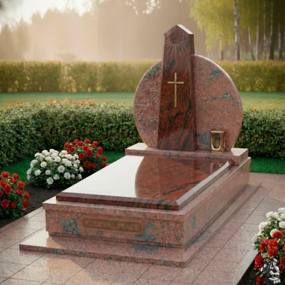 Элитный православный комбинированный памятник с крестом в Липецке, гранит Лезниковский