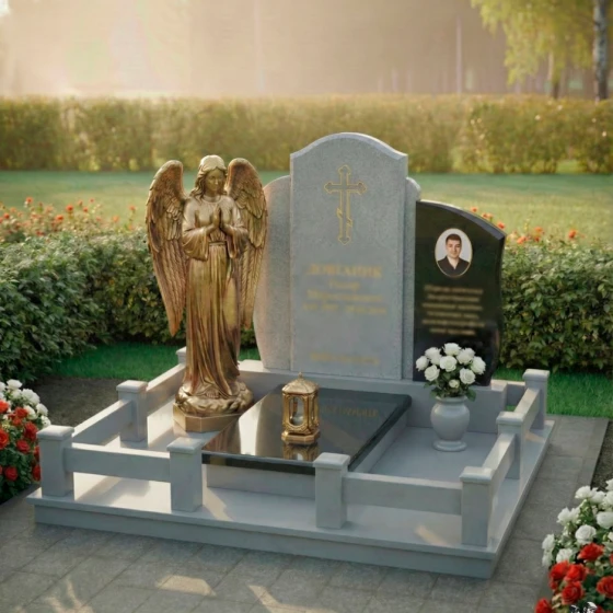 Комбинированный памятник с крестом в Перми, гранит Мансуровский
