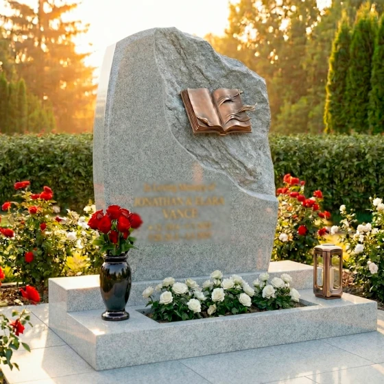 Элитный комбинированный памятник на двоих в Оренбурге, гранит Мансуровский