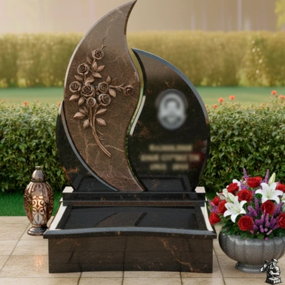 Элитный комбинированный памятник в Перми, гранит Дымовский