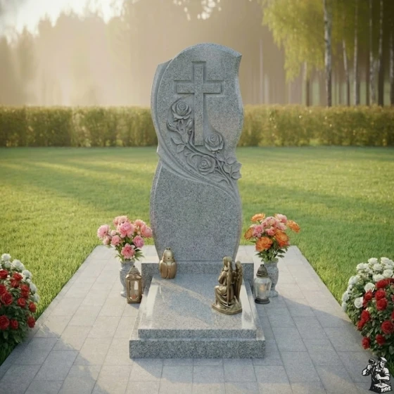 Православный гранитный памятник с крестом в Казани, гранит Мансуровский