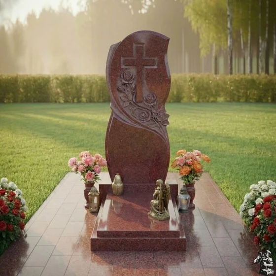 Православный гранитный памятник с крестом в Казани, гранит Лезниковский