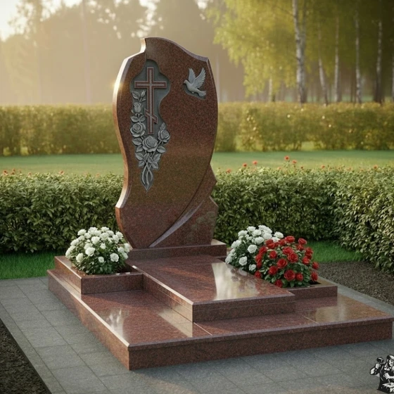 Элитный Гранитный православный памятник с крестом в Самаре, гранит Лезниковский