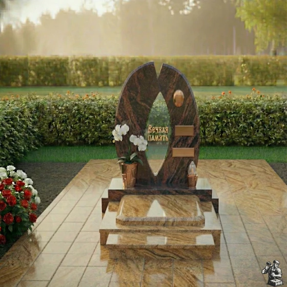 Элитный памятник из гранита и стекла в Казани, гранит Дымовский