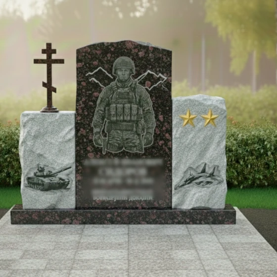 Православный памятник из гранита и металла с комплексом в Саратове, гранит Лезниковский