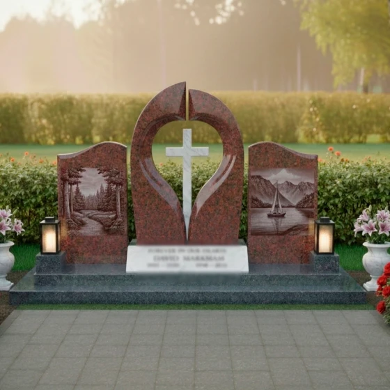 Элитный гранитный памятник с крестом в Липецке, гранит Лезниковский