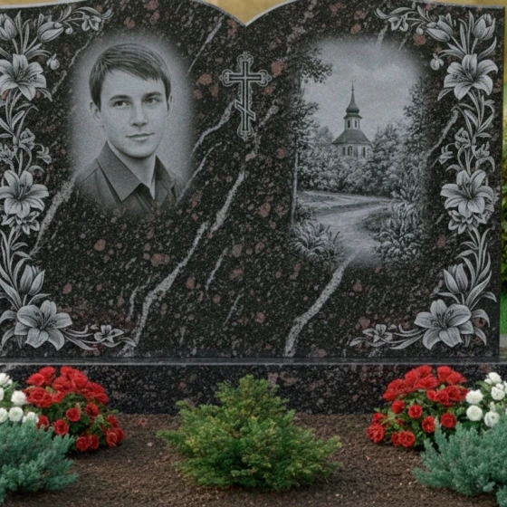 Православный Гранитный памятник с крестом для комплекса в Казани, гранит амфиболит