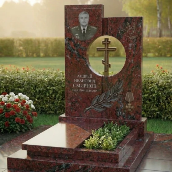 Вертикальный элитный гранитный памятник в Кемерово, гранит Лезниковский
