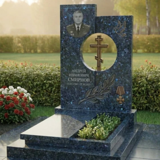Вертикальный элитный гранитный памятник в Кемерово, гранит Блю Перл