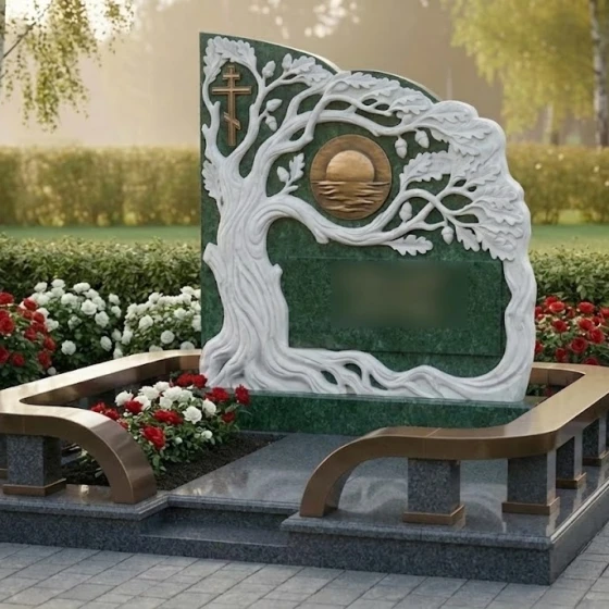 Элитный Комбинированный памятник с крестом в Набережных Челнах, гранит Балтик грин