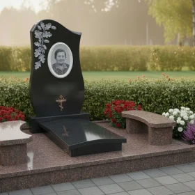 Гранитный вертикальный памятник с крестом - ПН387
