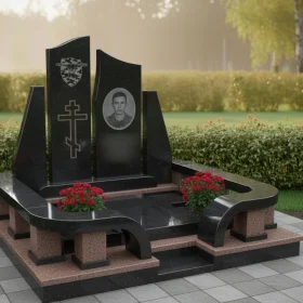 Гранитный памятник вертикальный с крестом - ПН397