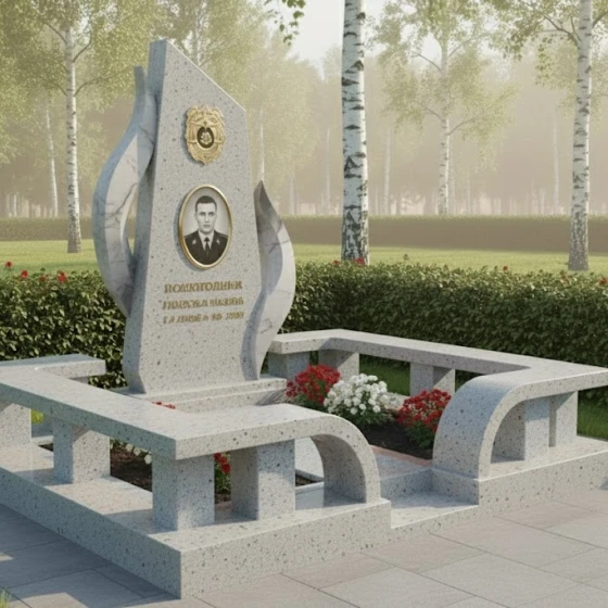 Комбинированный памятник для одного в Ставрополе, гранит Мансуровский